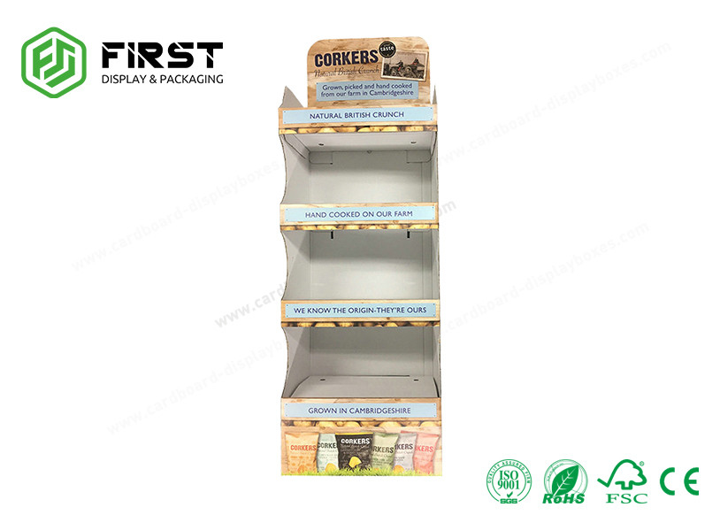 Color Printing Cardboard Display Stands Custom Made Folding Corrugated Paper Floor Display Shelf