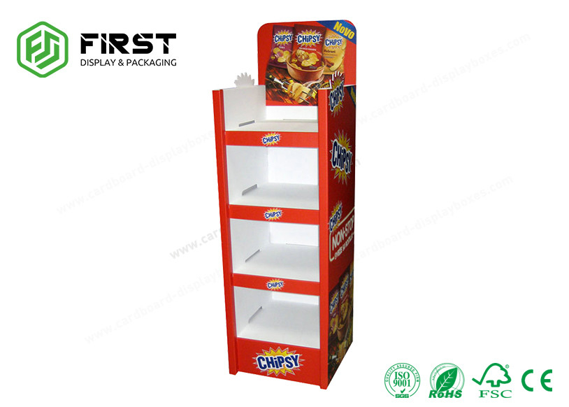Color Printing Cardboard Display Stands Custom Made Folding Corrugated Paper Floor Display Shelf